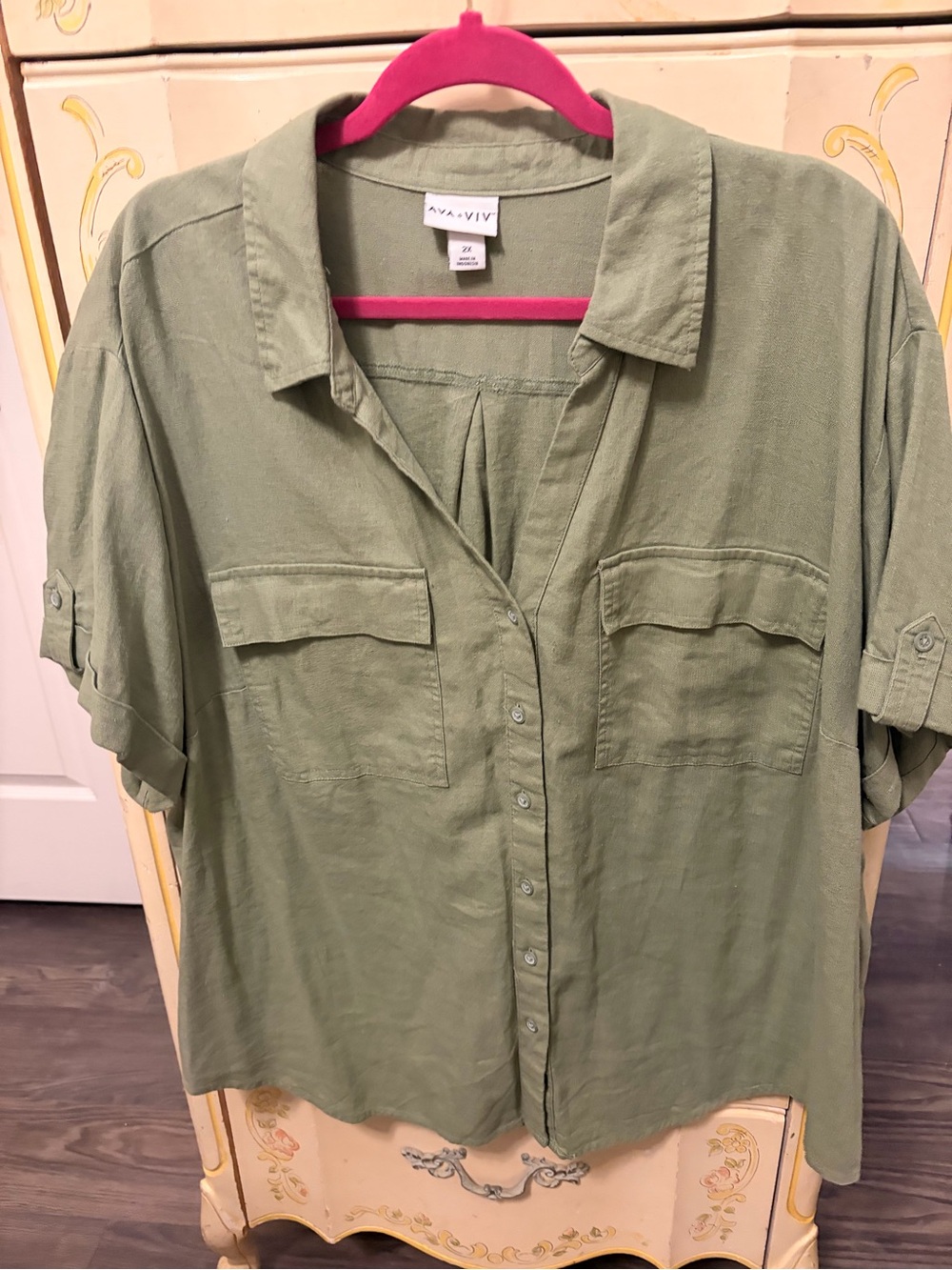 Ava & Viv Olive Button-Front Utility Shirt - and shorts set Women's